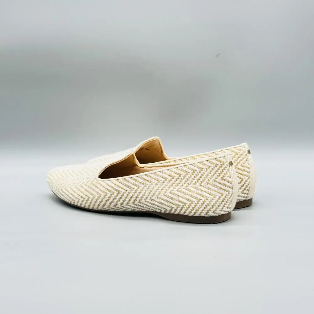 Birdies Shoes Womens 10 Beige Woven Chevron Loafer Flats Slip On Comfort Casual